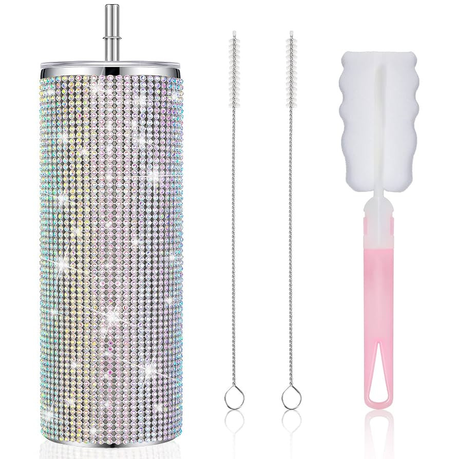 Tessco Bling Tumbler Cups Rhinestones with Straw Glitter Water Bottle Stainless Steel Straw Tumbl... | Amazon (US)