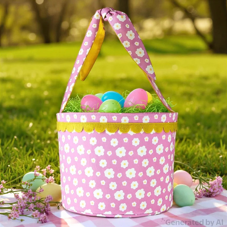Floral Fabric Basket, Pink and White, 8" x 11", Easter by Way To Celebrate | Walmart (US)