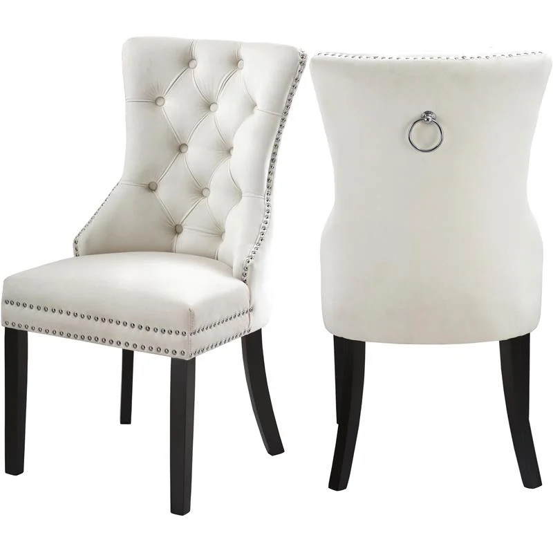 Meridian Furniture Nikki 19.5"H Velvet Dining Chair in Cream (Set of 2) | Walmart (US)