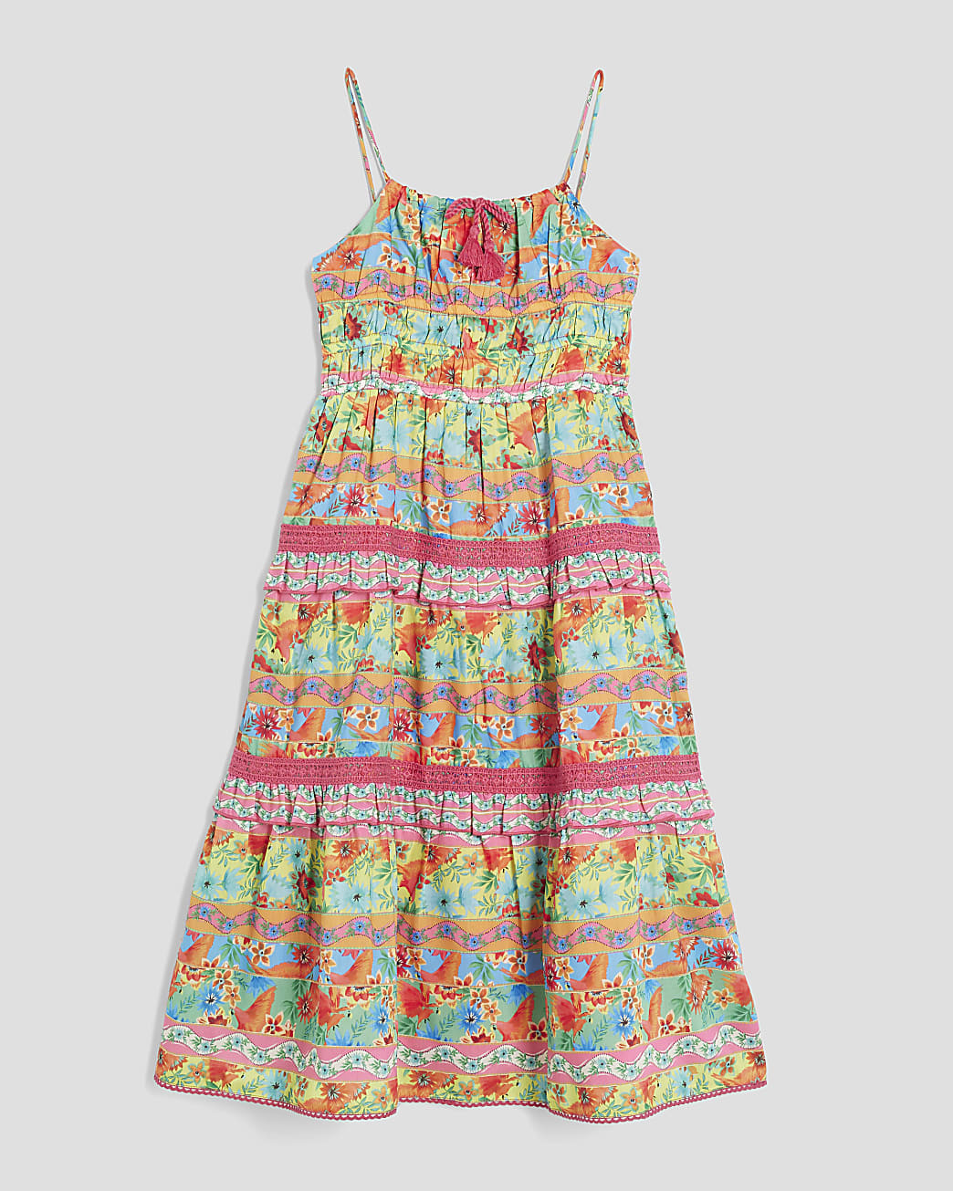Girls Orange Tropical Stripe Maxi Dress | River Island UK & IE