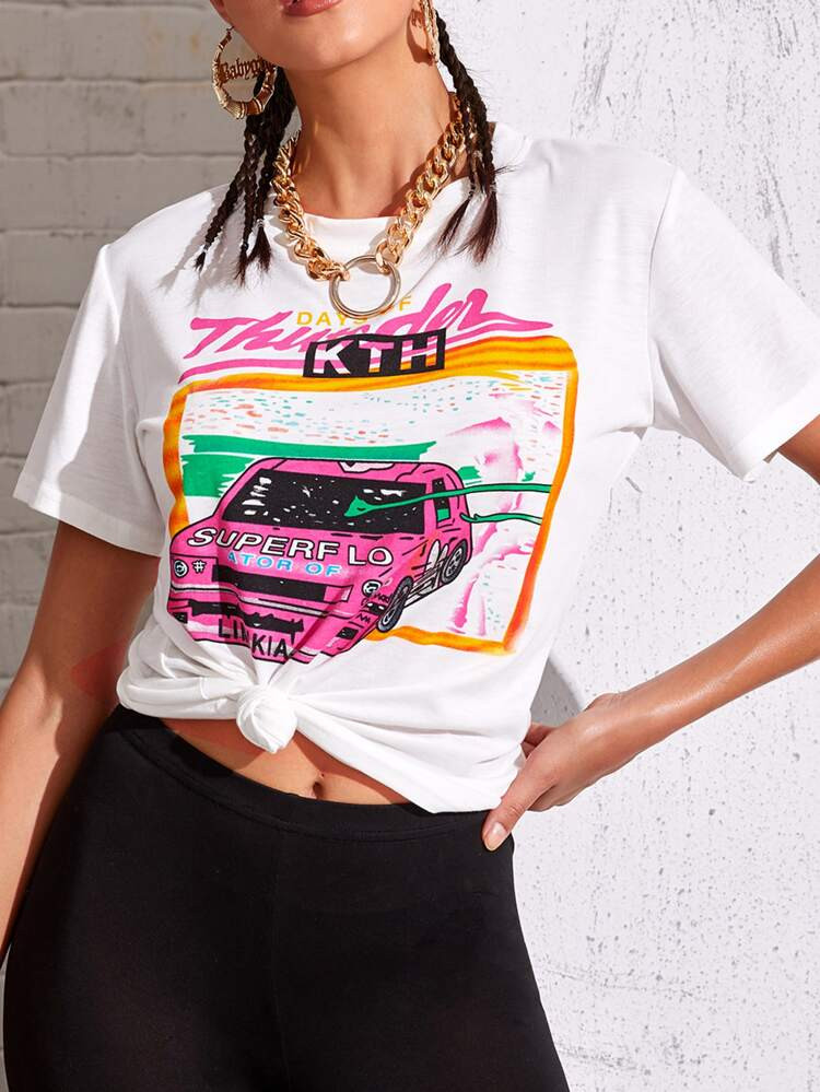 Car & Letter Graphic Tee | SHEIN