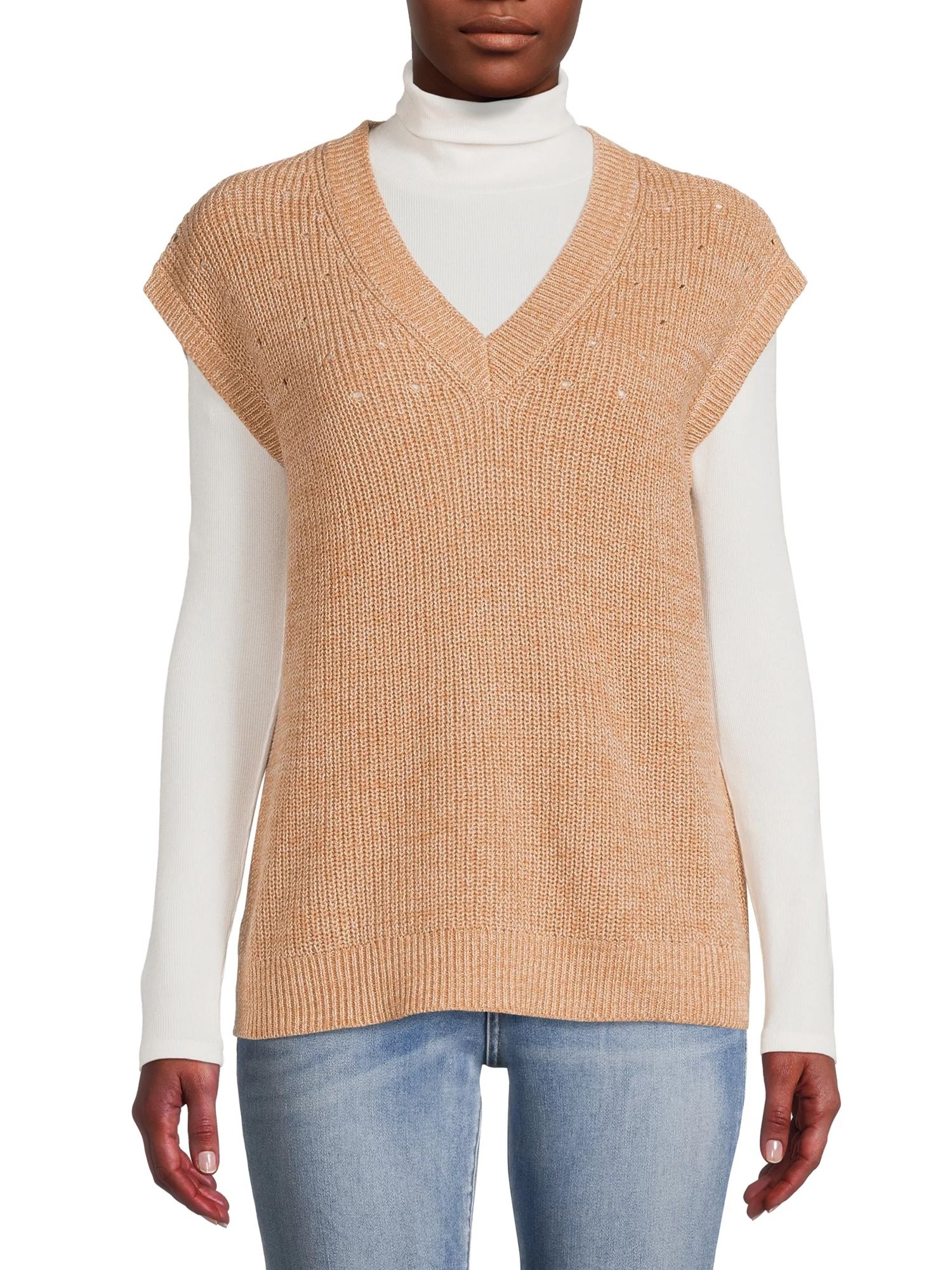 Time and Tru Women's Sweater Vest with Extended Shoulders | Walmart (US)