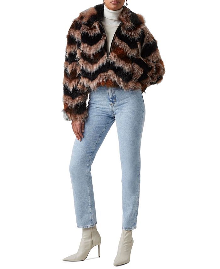 French Connection Faux Fur Striped Jacket & Reviews - Coats & Jackets - Women - Macy's | Macys (US)