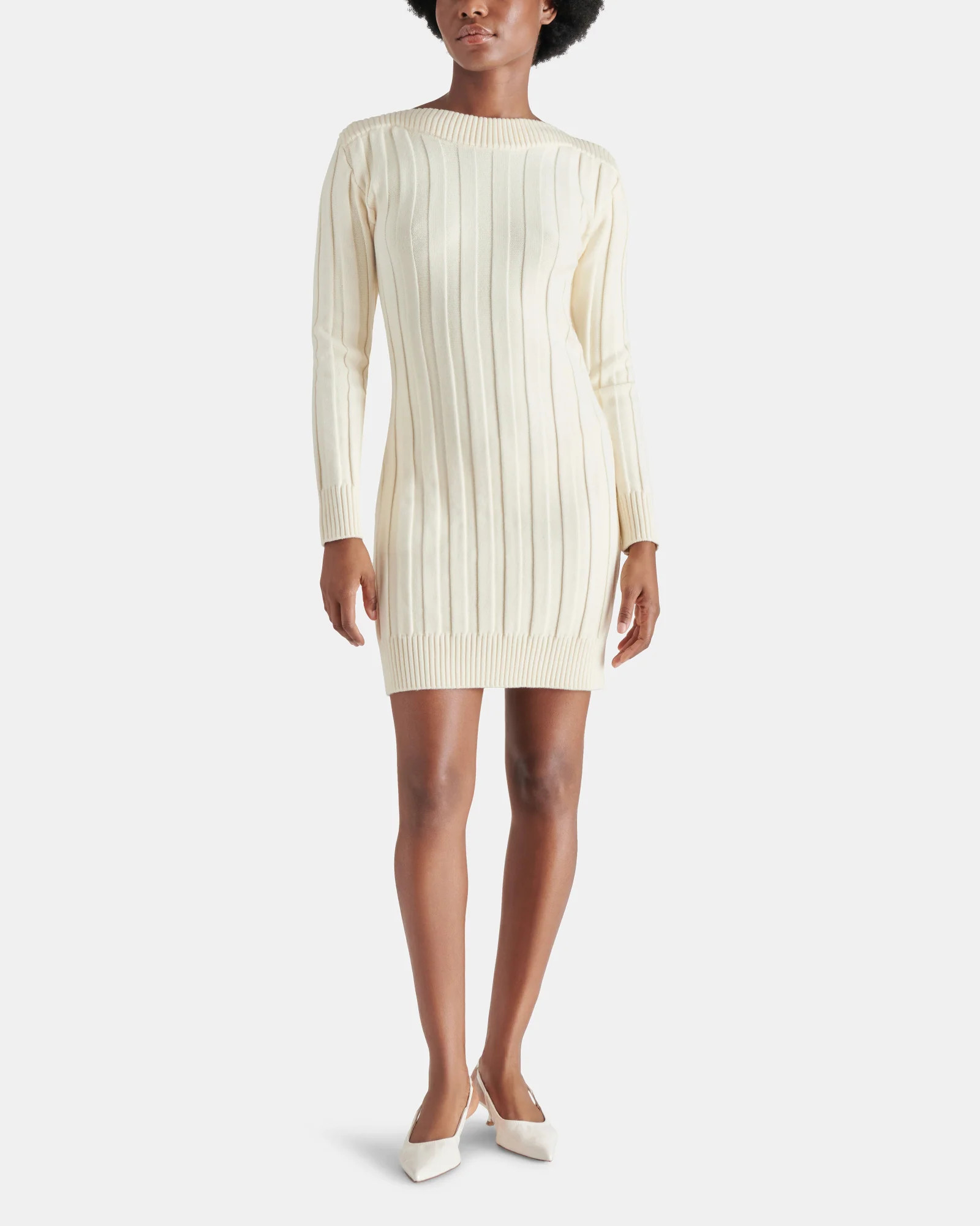 SUZIE Ivory Long Sleeve Sweater Mini Dress | Women's Designer Clothing | Steve Madden (Canada)