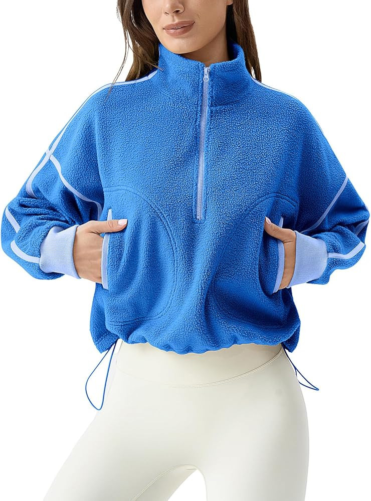 QINSEN Women's Half Zip Fleece Short Pullover Sweatshirt Winter Long Sleeve Cozy Sherpa Sweater T... | Amazon (US)