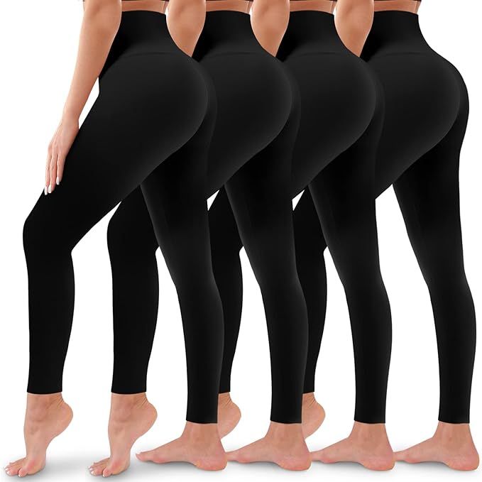 4 Pack Leggings for Women Butt Lift High Waisted Tummy Control No See-Through Yoga Pants Workout ... | Amazon (US)