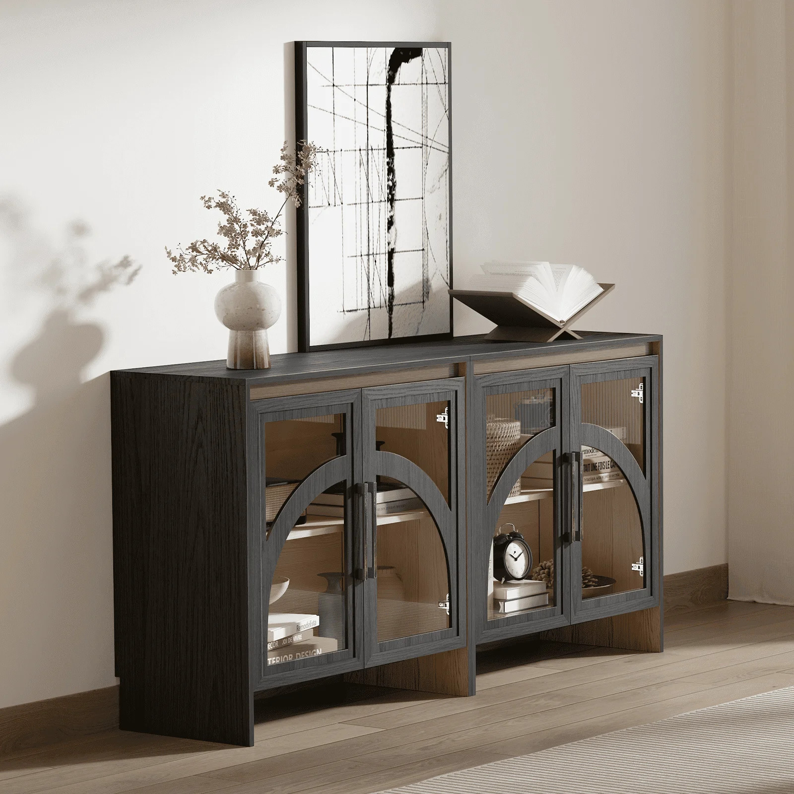 JOINICE Sideboard Cabinet with Adjustable Shelves and Glass Door,Accent Cabinet for Living Room,E... | Walmart (US)