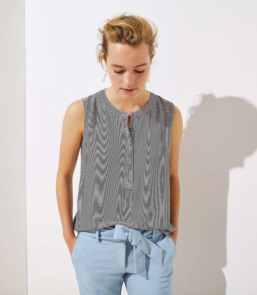 Striped Mixed Media Henley Shell | LOFT