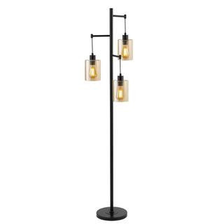 69 in. Black/Amber 3-Light Tree Floor Lamp with Clear Glass Shade | The Home Depot