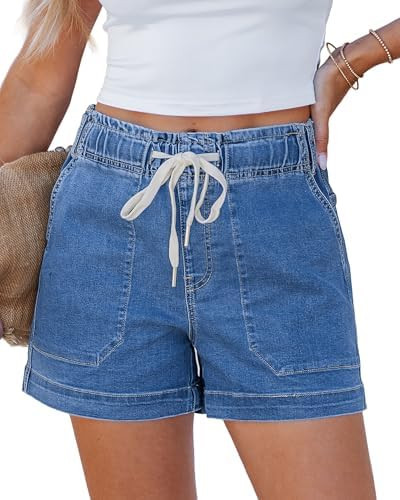 Lookbook Store Jean Shorts for Women High Waisted Drawstring Pull On Elastic Waist Stretchy Denim... | Amazon (US)