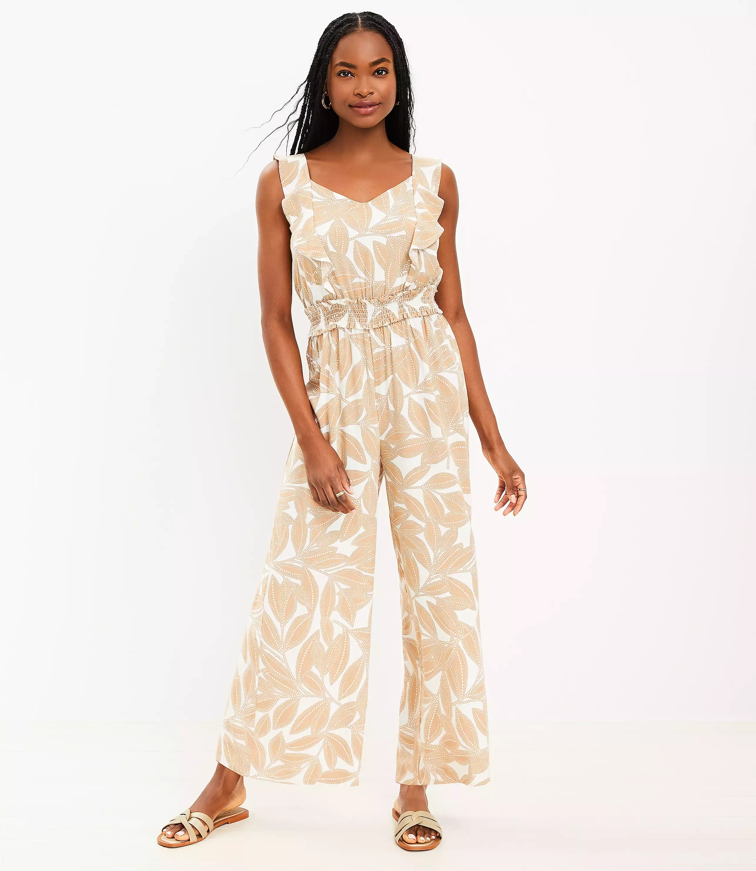 Loft smocked cheap wide leg jumpsuit