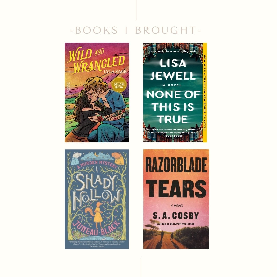 Books I brought to read in Mexico! 
Wild and Wrangled by Lyla Sage 
Shady Hollow by Juneau Black 
Razor blade Tears by S. A. Cosby
None of this is True by Lisa Jewell

#LTKFindsUnder100 #LTKTravel #LTKFindsUnder50