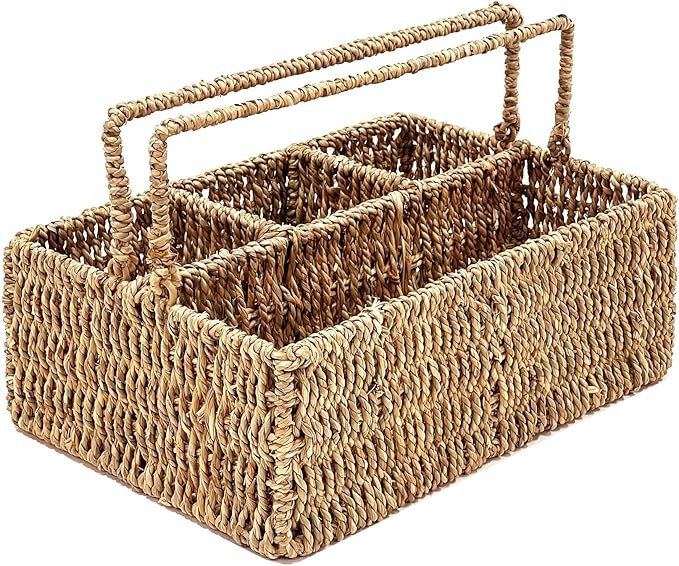 PEMAR Large L-Sized Hand Woven Utensil Caddy Carrier, Natural Jute Wicker Condiment Holder for Ta... | Amazon (US)