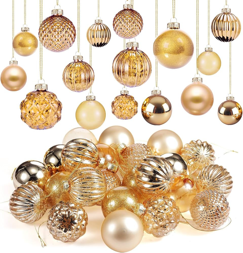 Liliful 24 adornos de bola de Navidad de cristal de 2.36 pulgadas, decoración de árbol de Navid... | Amazon (US)