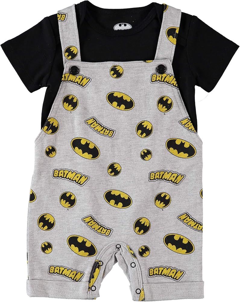 DC Comics Batman Newborn Infant Baby Boys Shortall Romper and Tshirt Set | Amazon (US)