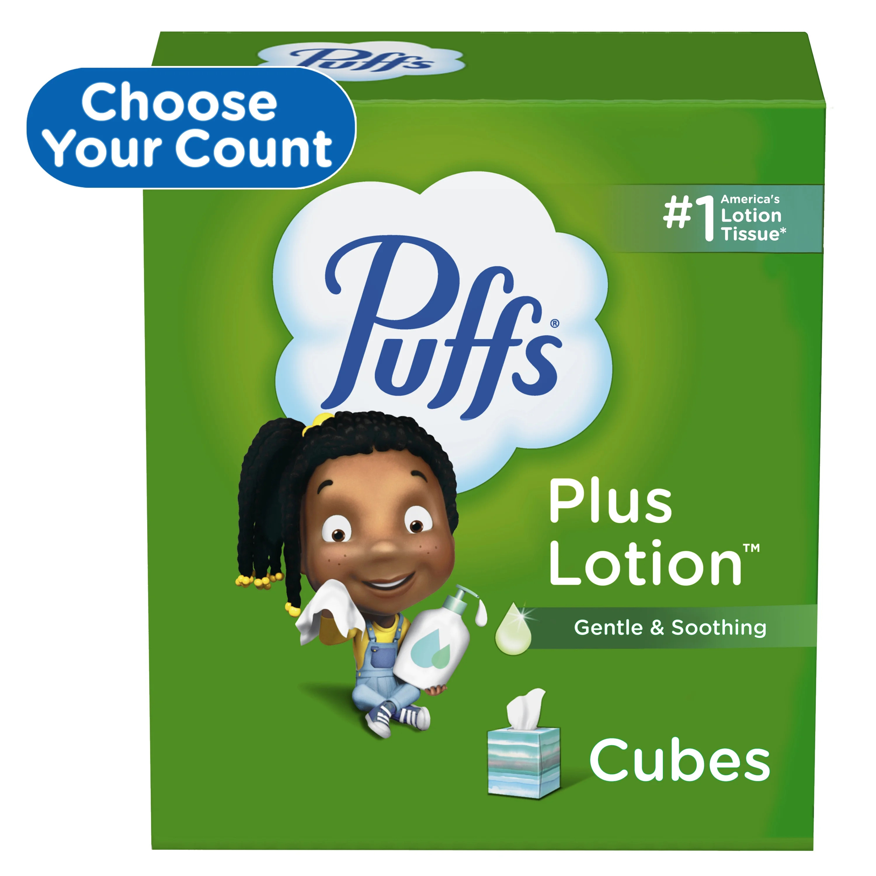 Puffs Plus Lotion Facial Tissue, 4 Mega Cube Boxes, White. 72 Tissues per Box | Walmart (US)