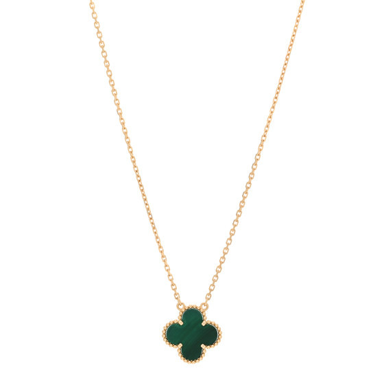 18K Yellow Gold Malachite Vintage Alhambra Pendant Necklace | FASHIONPHILE (US)