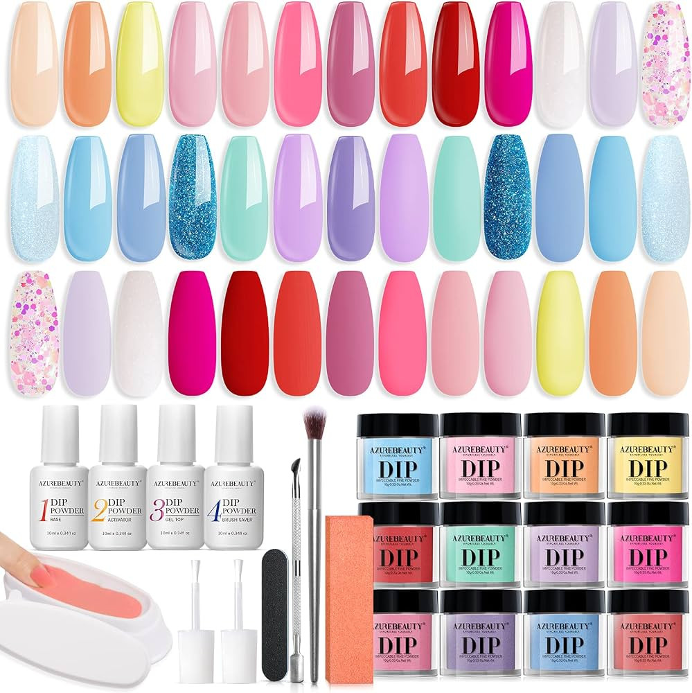AZUREBEAUTY 31Pcs Dip Powder Nail Kit Starter, 20 Colors Pastel Spring Summer Pink Acrylic Dippin... | Amazon (US)