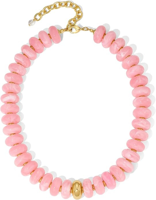 Chunky Beaded Necklace for Women Trendy Boho Statement Necklace with Flat Beads Adjustable Choker... | Amazon (US)