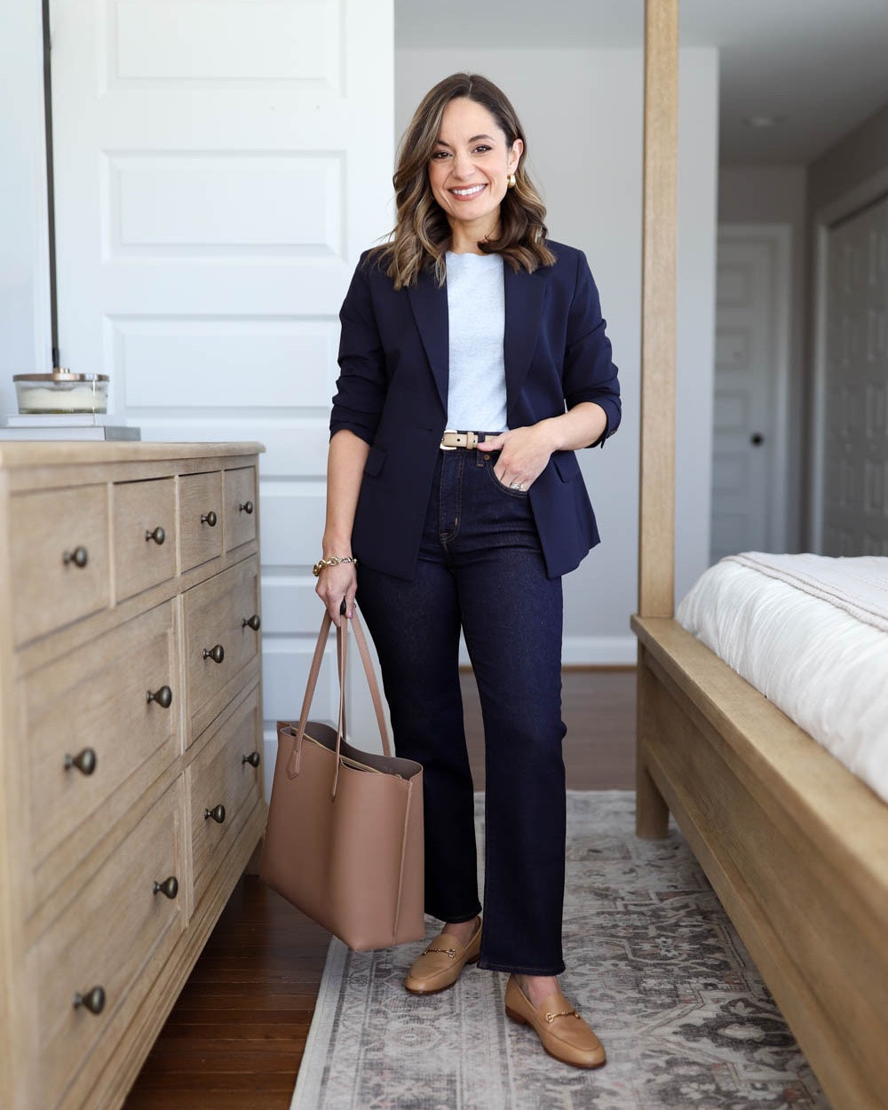 A few navy workwear outfits for petites!

Outfit 1:
Dark wash jeans (J.Crew Factory): petite 24 
Sweater (J.Crew Factory): xxs 
Blazer (Banana Republic Factory): petite 00 
Loafers: tts French sand 

Outfit 2:
Navy pants (Aritzia): 0 - but should have gone 00, they run large. 11.5” rise (sits relaxed in your frame) / 24” inseam 
Top (Aritzia): xxs - but runs large 
Shoes (Sam Edelman): true to size

Outfit 3:
Skirt (Aritzia): xs - sized up. Also linked a similar Amazon option that works for me in a size small
Navy vest (Aritzia): 0 sized up
Tote (Quince)
Shoes: tts

My measurements for reference: I’m 4’10” and 105lbs. My bust, waist, and hip measurement is 32”, 24”, and 36”.

#LTKSeasonal #LTKWorkwear #LTKootd