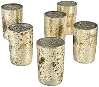 Serene Spaces Living Set of 6 Vintage Bronze & Silver Mercury Glass Candle Holder, Ideal for Wedding | Amazon (US)