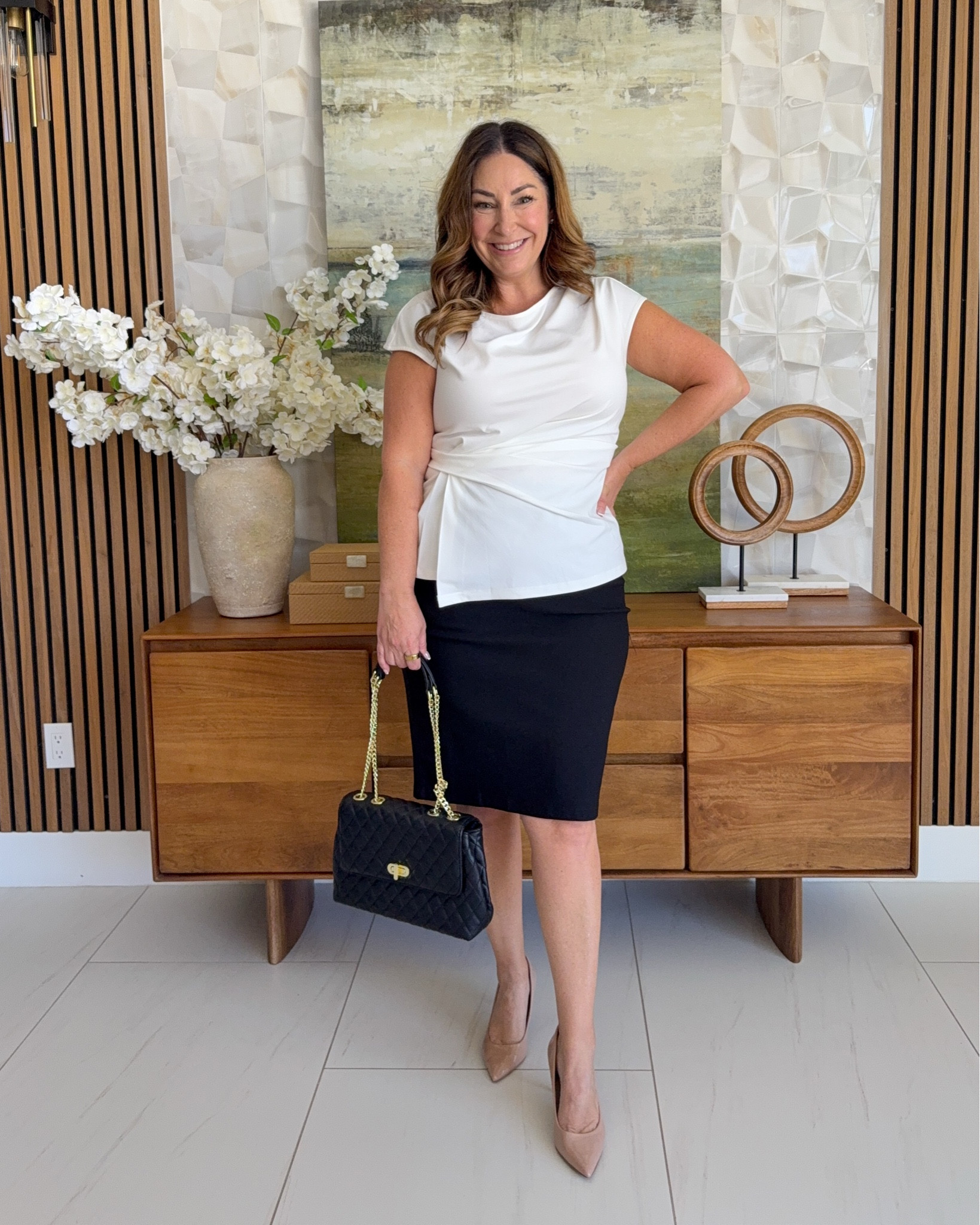 Classic black and white never goes out of style 🤍🖤 This ruched white top paired with a black pencil skirt is clean, polished, and totally effortless.

📏 Sizing: Top tts, L // Skirt size up, XL 

#LTKstyletip #LTKfindsunder100

#LTKOver40 #LTKOver40 #LTKMidsize #LTKWorkwear