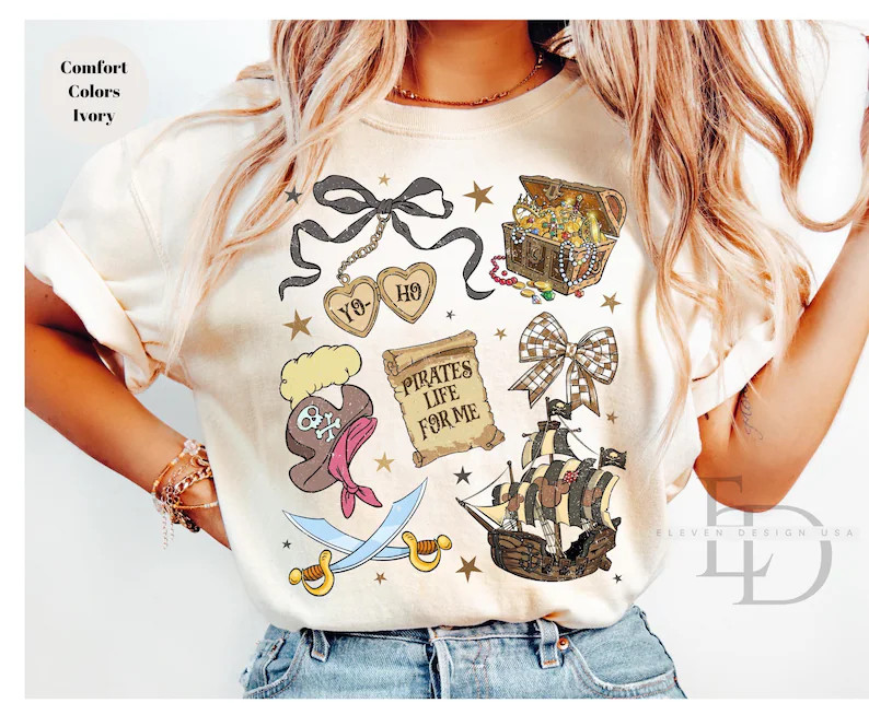 Comfort Colors Coquette Bow Pirates Shirt, O Ho Yo Ho A Pirate's Life for Me, Pirates of the Cari... | Etsy (US)