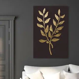 Oliver Gal 'Gold Leaves' Floral and Botanical Wall Art Canvas Print - Gold, Black - Overstock - 2... | Bed Bath & Beyond