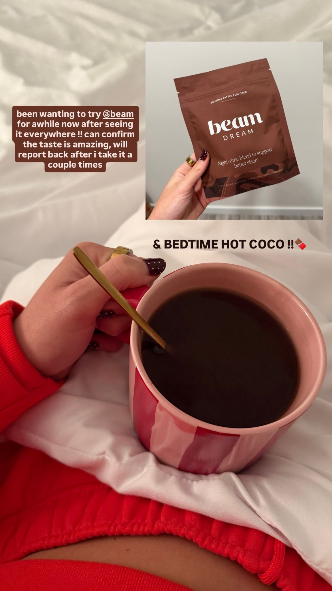 beam dream !!! night time hot coco for better sleep! i have the brownie flavor 

#LTKselfcare #LTKfitnessgoals #LTKActive