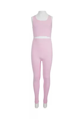 Yogalicious Girls 7-16 Ribbed Seamless Scoop Neck Top and Floral Jacquard Legging Set, L 12 | Belk