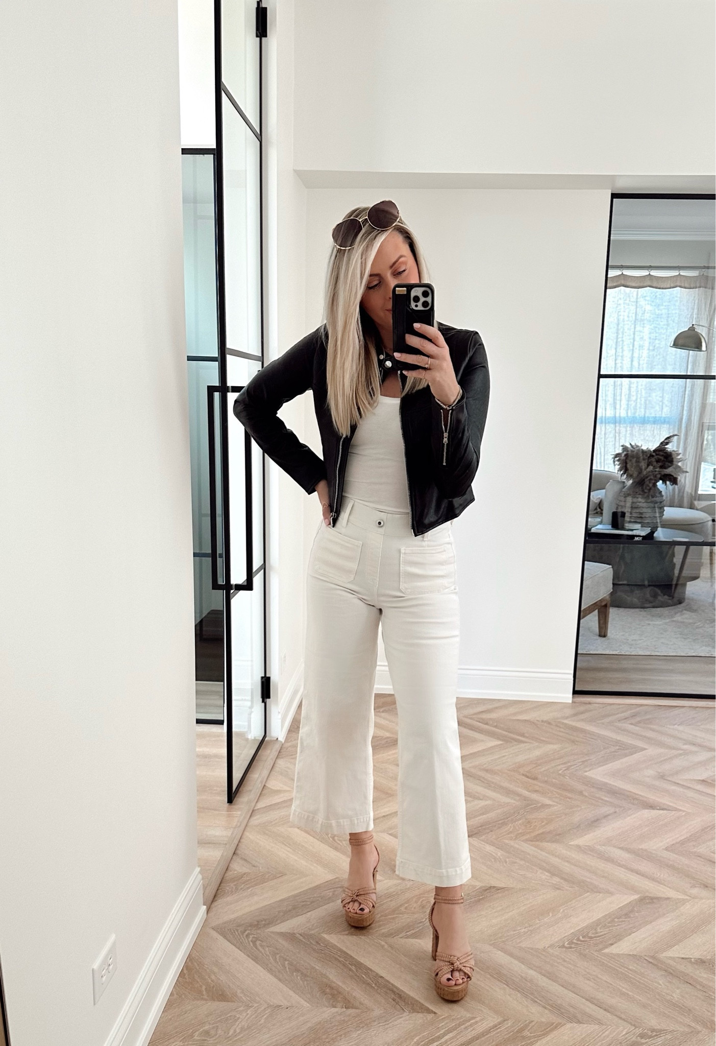 Spring outfit inspo! ✨
Use code: LILLIEXSPANX. 

These pants are nude lined so they are not see-through. Elastic and cropped flare, several colors! 

Top: S
Jacket: S
Pants: small

Spring outfit. Spring style. White pants. Date night outfit. Heels. Sandals. 

#LTKfindsunder100 #LTKsalealert #LTKstyletip