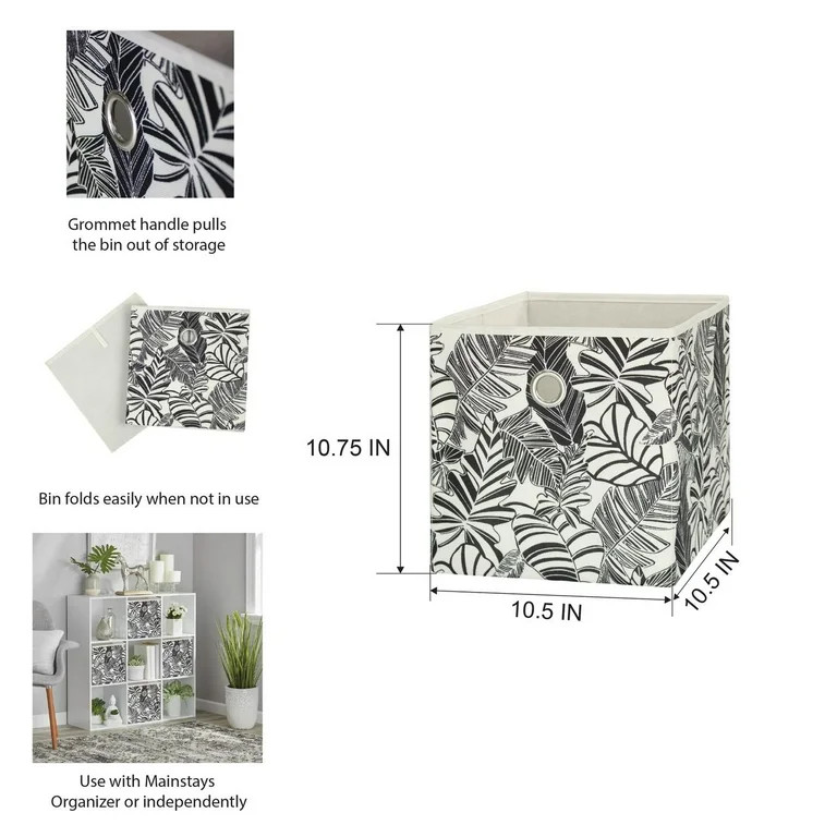 Mainstays Collapsible Fabric Cube Storage Bin (10.5" x 10.5"), Tropical Black | Walmart (US)