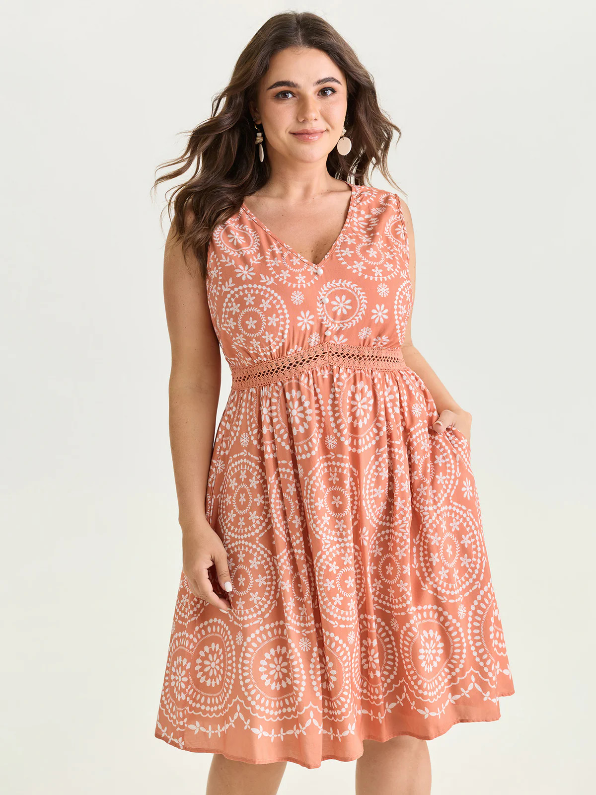 Geometric Print Deep V-Neckline Mini Dress | Bloomchic