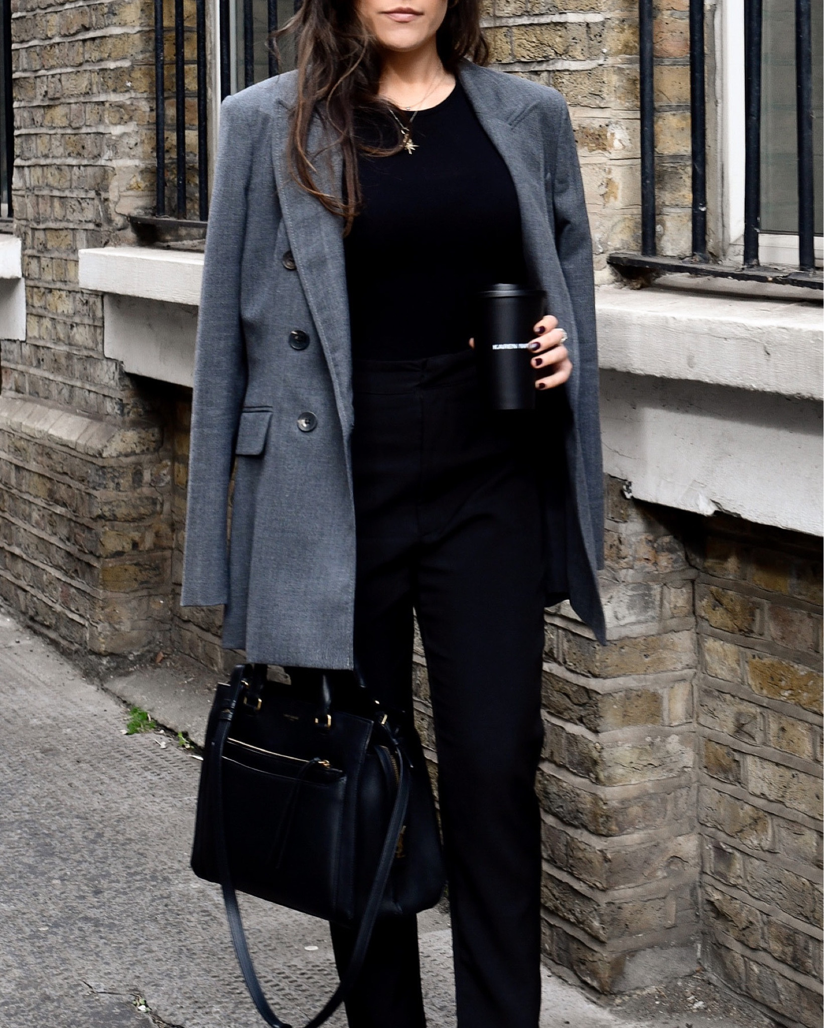 Work appropriate everyday wear. Casual, work, workwear, spring wear, oversized, blazer, black top, black trousers, black bag, Saint Laurent, YSL, Karen millen, topshop, river island, gold necklace, coffee, suit

#LTKstyletip #LTKSeasonal #LTKeurope
