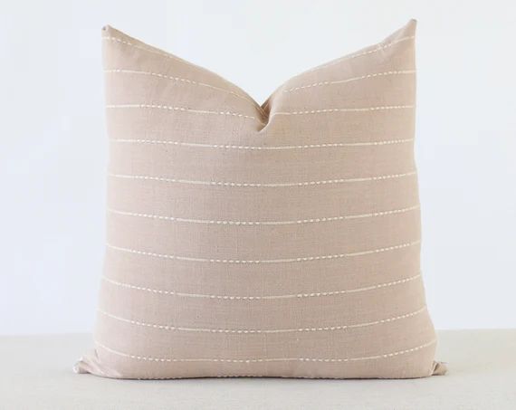 Blush Stripe Linen Throw Pillow Cover Nude Throw pillow Boho | Etsy | Etsy (US)