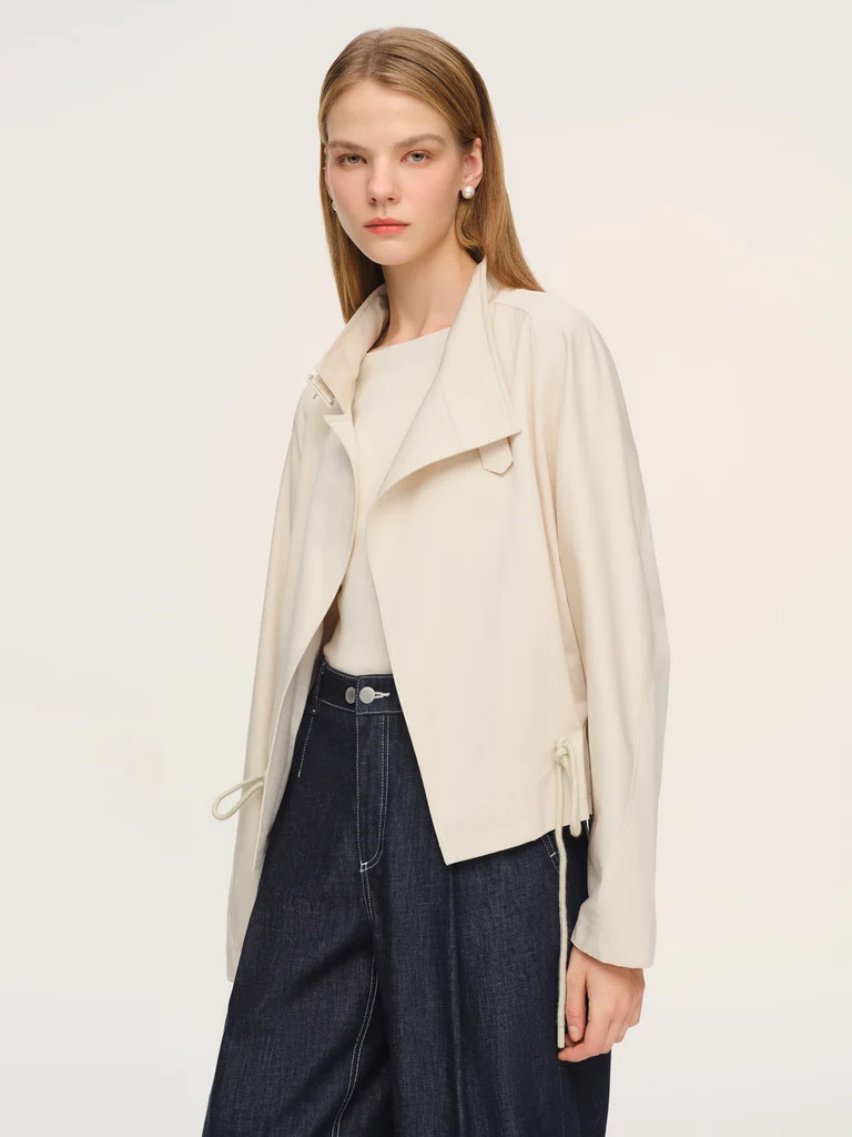Tencel-Mischung Tunnelzugsaum Damen Kurzer Trenchcoat | GOELIA