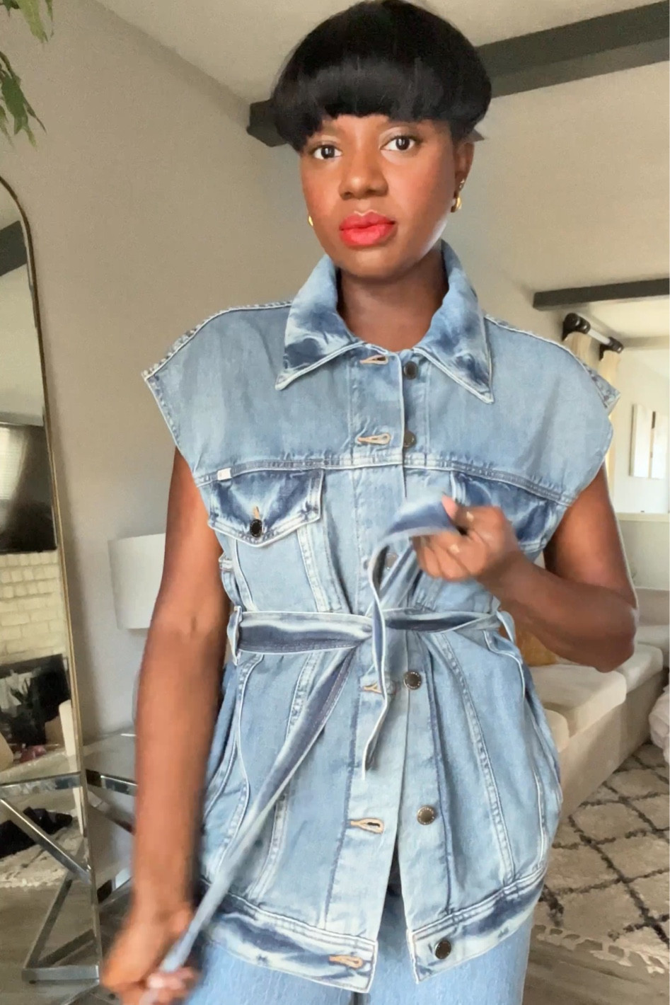 AG jeans oversized belted denim vest. Runs big so size down for a more fitted look. I’m wearing a small  

#LTKstyletip