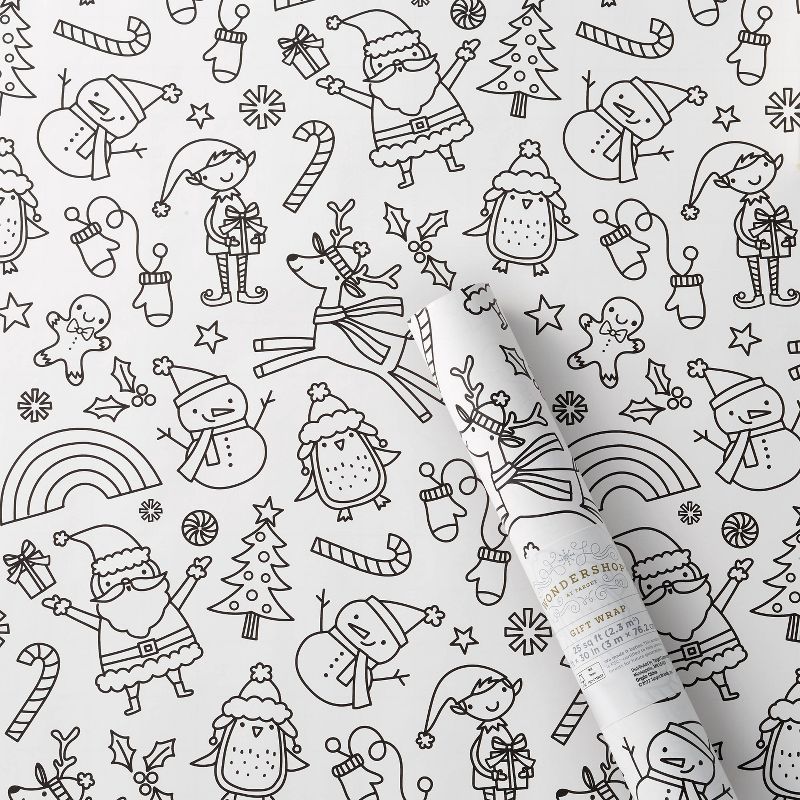 25 sq ft Christmas Characters Gift Wrap Black/White - Wondershop™ | Target