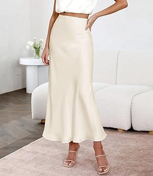 Women's Satin High Waisted Maxi Skirts Hidden Elasticized Waistband A Line Long Skirt | Amazon (US)