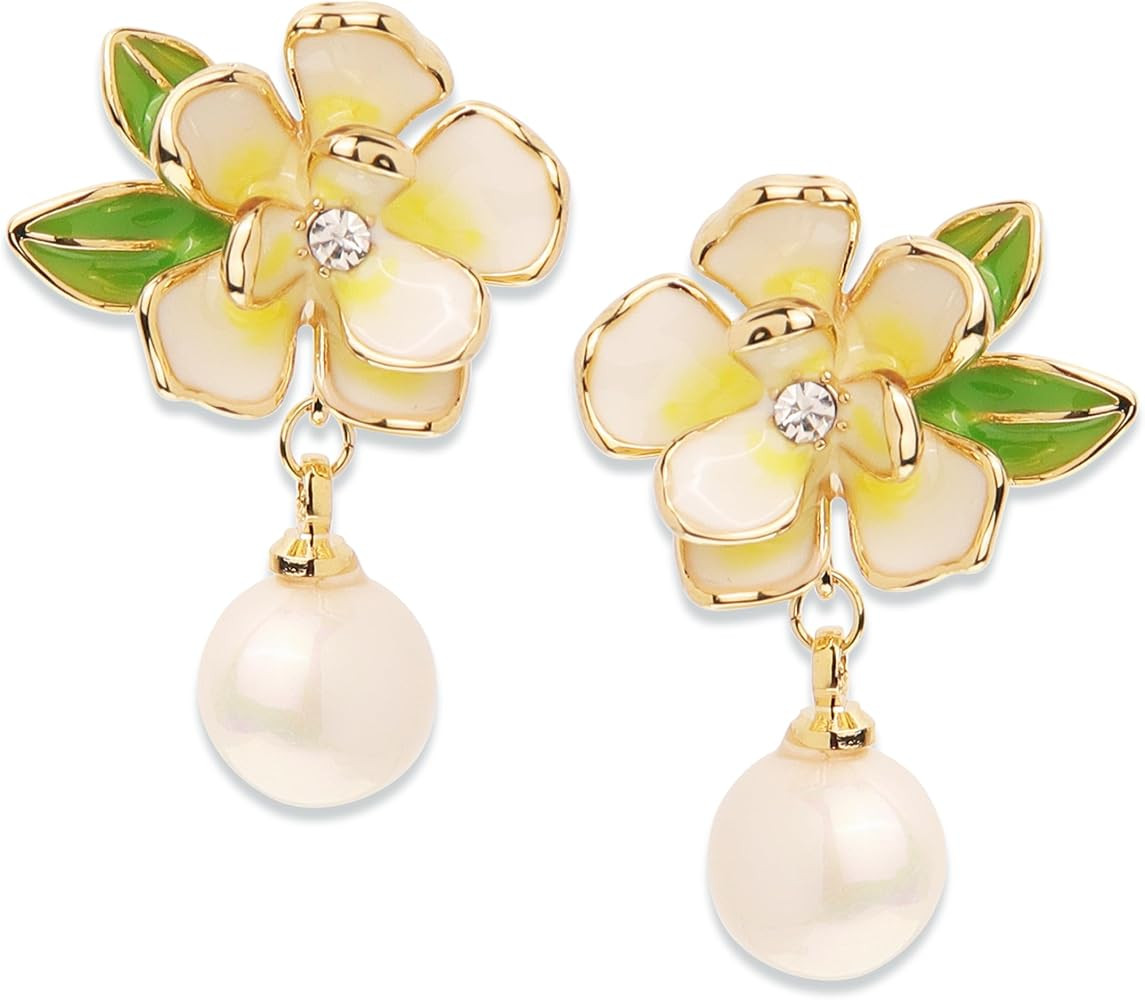 JeanBeau Large Dangle Pearl Earrings with Rhinestone Cubic Zirconia Chain - 14k Gold plated Brass... | Amazon (US)