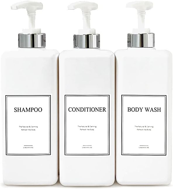 CNC 27.05 oz Pump Bottle of The Bathroom, 4 Waterproof Label Sticker, Pack of 3 Shower Plastic Bo... | Amazon (US)