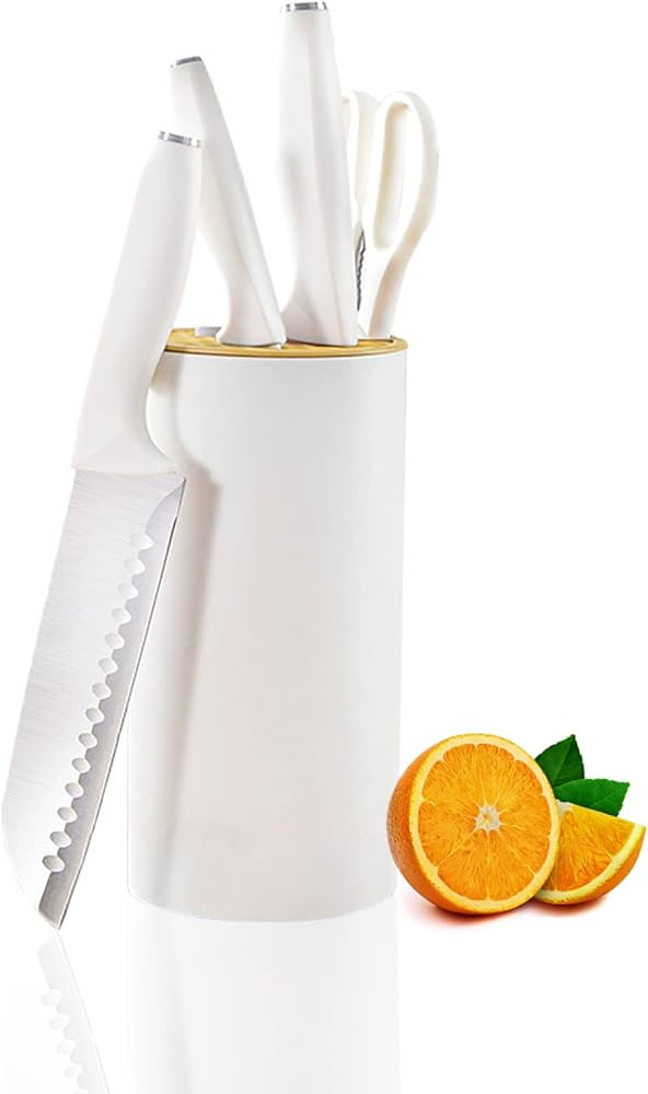 Kitchen Knife Set, 5PCS Stainless Steel Knife Set with Block, High Carbon White Kitchen Knife Set... | Amazon (US)