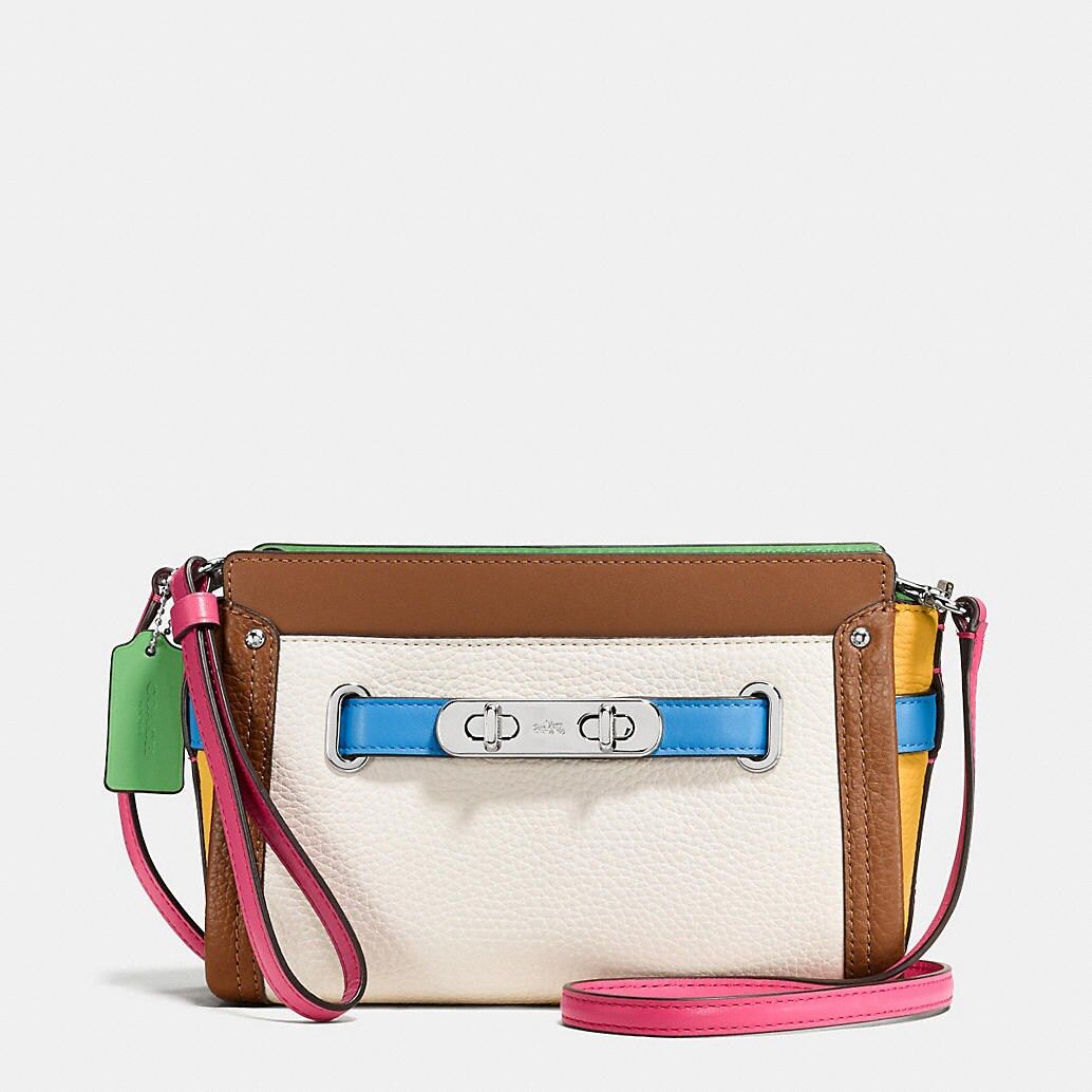 Coach Swagger Wristlet in Rainbow Colorblock Leather | Coach (US)