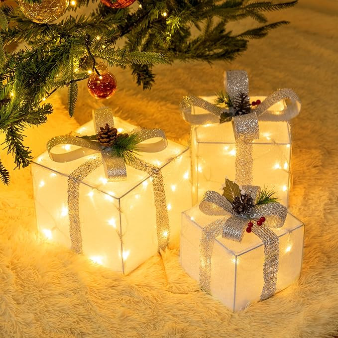 Set of 3 Plug-in Christmas Lighted Gift Boxes, Pre-lit 60 LED Light Up Decorations, Outdoor Chris... | Amazon (US)