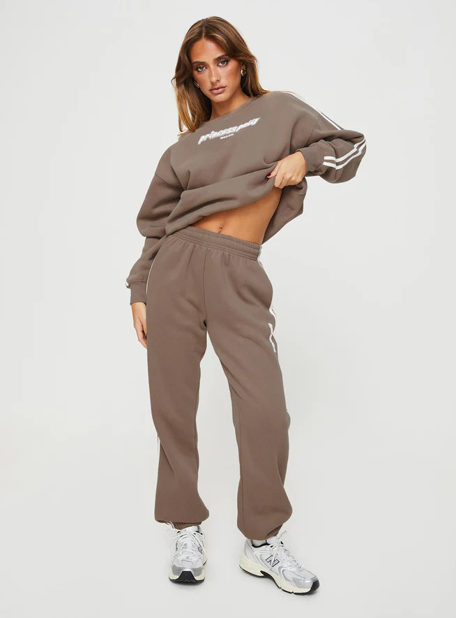 Princess Polly Track Pants Stripe Taupe / White | Princess Polly US