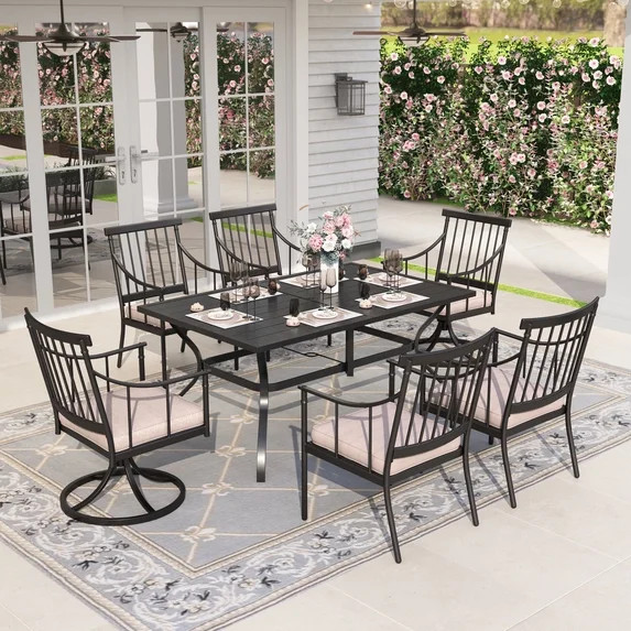 Sophia & William 7 Pieces Patio Outdoor Dining Set Metal Table and Swivel Chairs Set with Beige C... | Walmart (US)