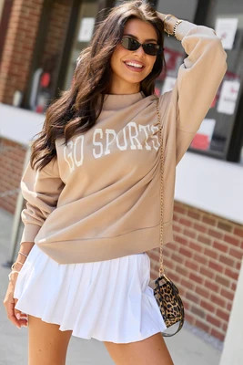 Go Sports Block Taupe Graphic Mock Neck Sweatshirt | Pink Lily