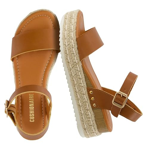 CUSHIONAIRE Melissa Espadrille Platform Sandals For Women with Adjustable Ankle Strap and Memory Foam Insole-Comfortable Womens Sandals for Summer, TAN 7.5 | Amazon (US)