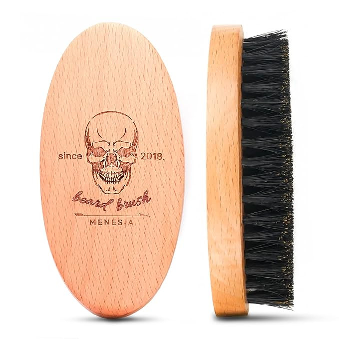 Boar Bristle Hair Beard Brush for Men, Pocket Travel Men's Wooden Small Soft Beard Brush (Skull) | Amazon (US)
