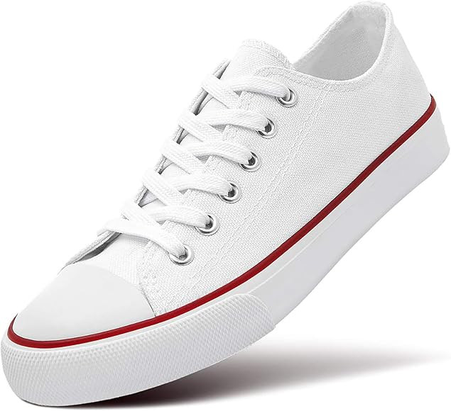 Amazon.com | ZGR Womens Canvas Low Top Sneaker Lace-up Classic Casual Shoes (Low Top White US8) |... | Amazon (US)
